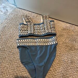 Blue and White Patterned Bikini Set